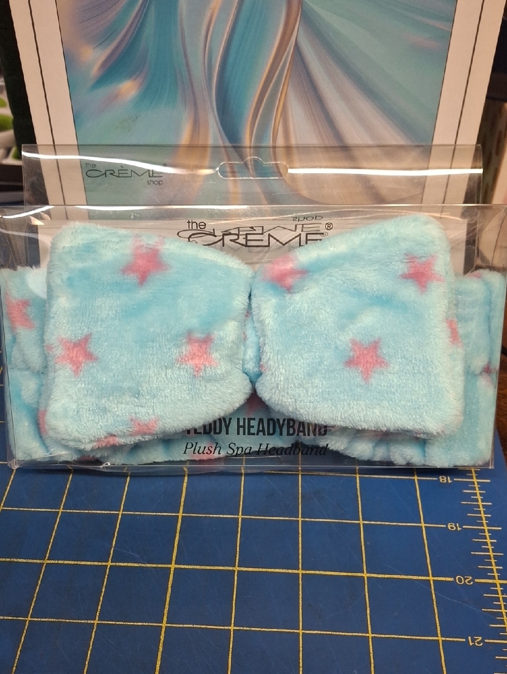 The Crème Shop Plush Teddy Spa Blue w Pink Stars Headband NWT
